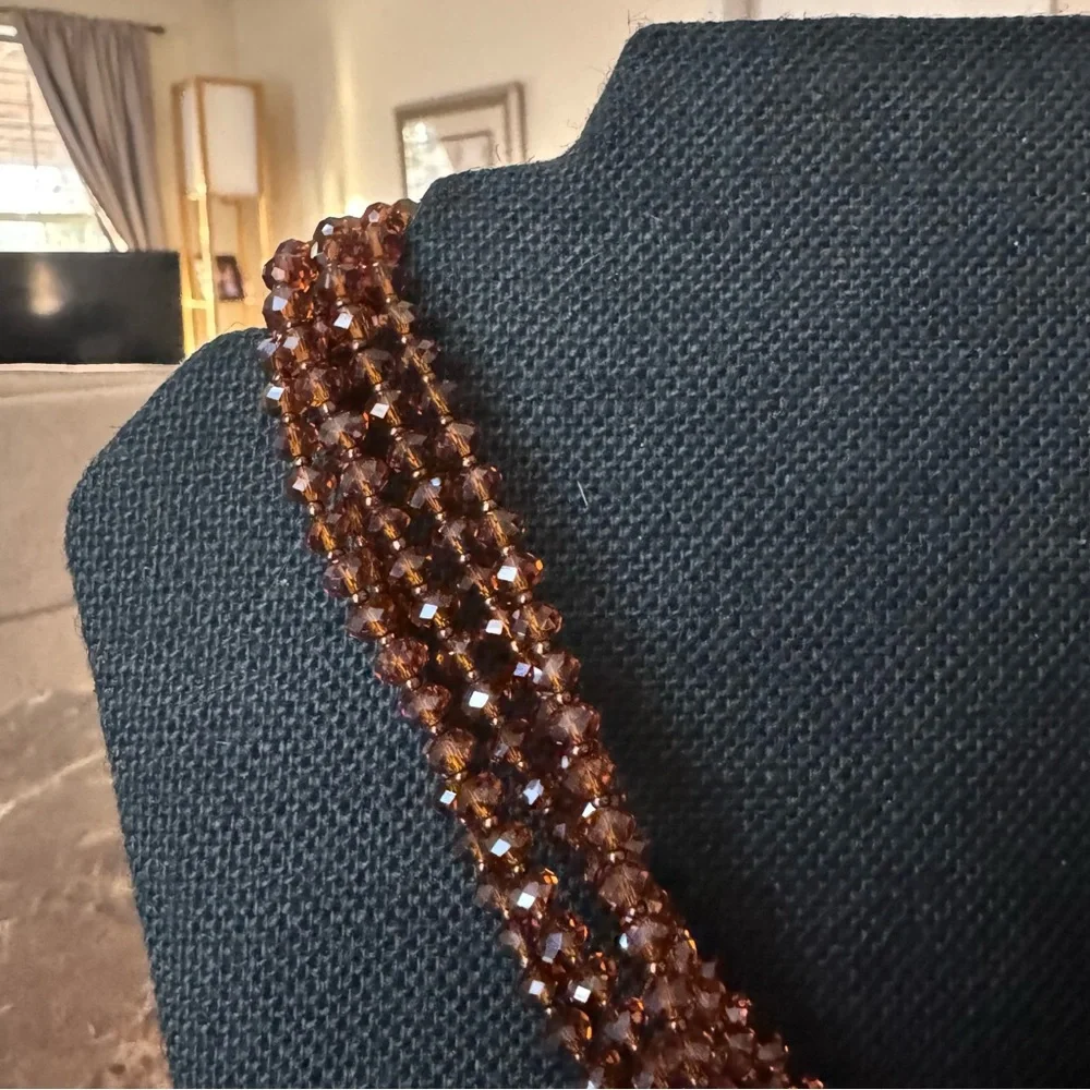 Joan Rivers Multi Strand Mocha Crystal Bead Druzy Rhinestone Pendant Necklace 18